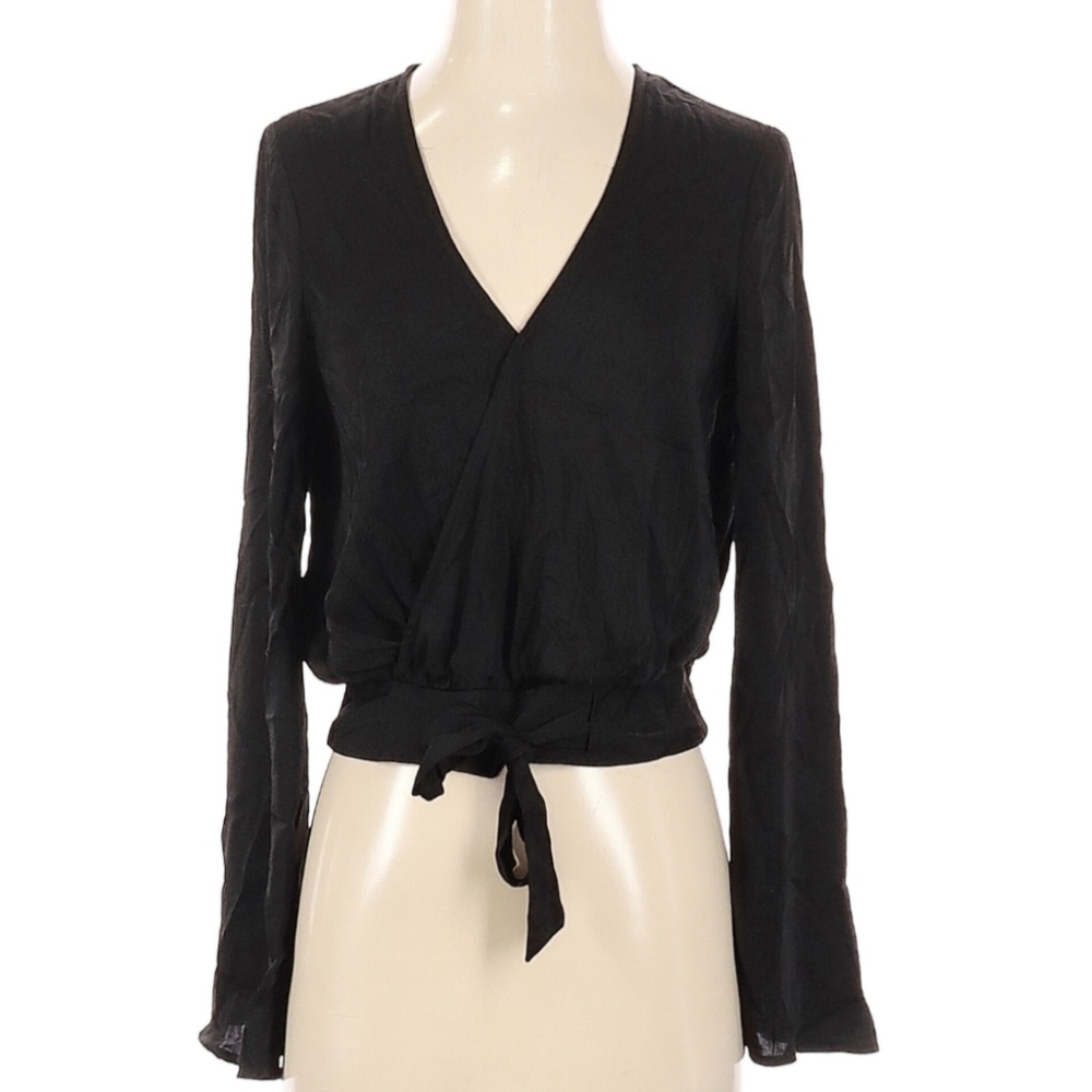Express black v neck top w/tie waist, long sleeves, xsmall